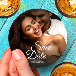 Posavasos Redondo De Papel Moderna foto clásica elegante Boda Salvar La Fecha