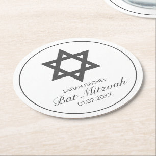Posavasos Redondo De Papel Moderno bar blanco negro Minimalista Bat Mitzvah