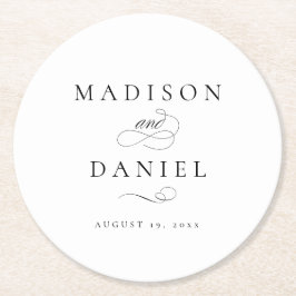 Posavasos Redondo De Papel Moderno Boda clásico de guiones elegantes