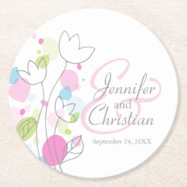 Posavasos Redondo De Papel Moderno confetti flor nombre fecha boda catastro