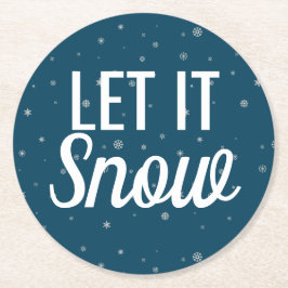 Posavasos Redondo De Papel Moderno deja que nieve azul con copos de nieve