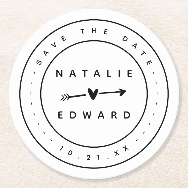 Posavasos Redondo De Papel Moderno, gráfico guardar la fecha (Anverso)