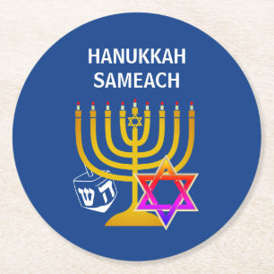 Posavasos Redondo De Papel Moderno HANUKKAH SAMEACH 
