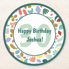 Posavasos Redondo De Papel Moderno nombre personalizado de cumpleaños número
