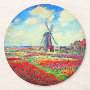 Posavasos Redondo De Papel Molino de viento Monet Tulips