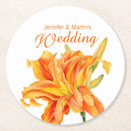 Posavasos Redondo De Papel Monasterio boda de naranja floral de Daylily Hemer