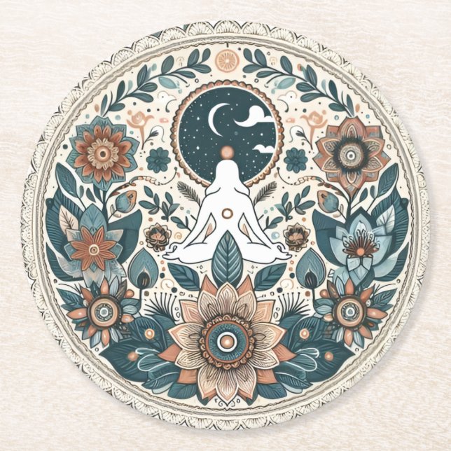 Posavasos Redondo De Papel Monasterio de Boho floral pastel (Anverso)