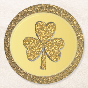 Posavasos Redondo De Papel Moneda de oro Lucky Irish Shamrock