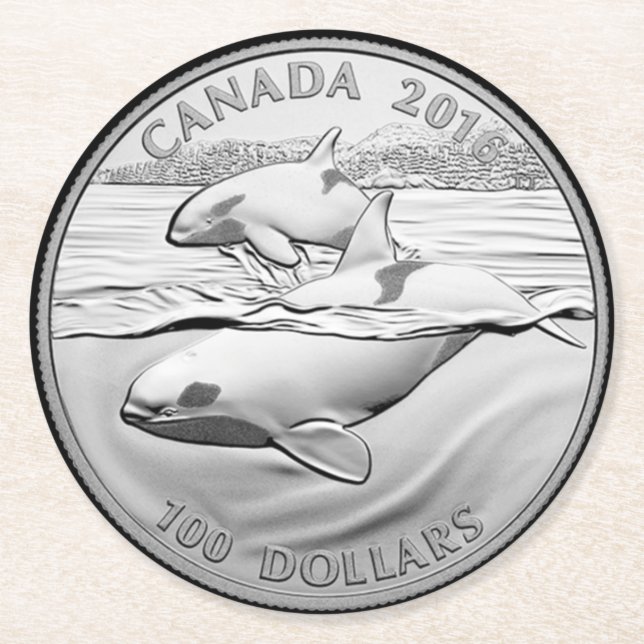 POSAVASOS REDONDO DE PAPEL MONEDA ORCAS (Anverso)