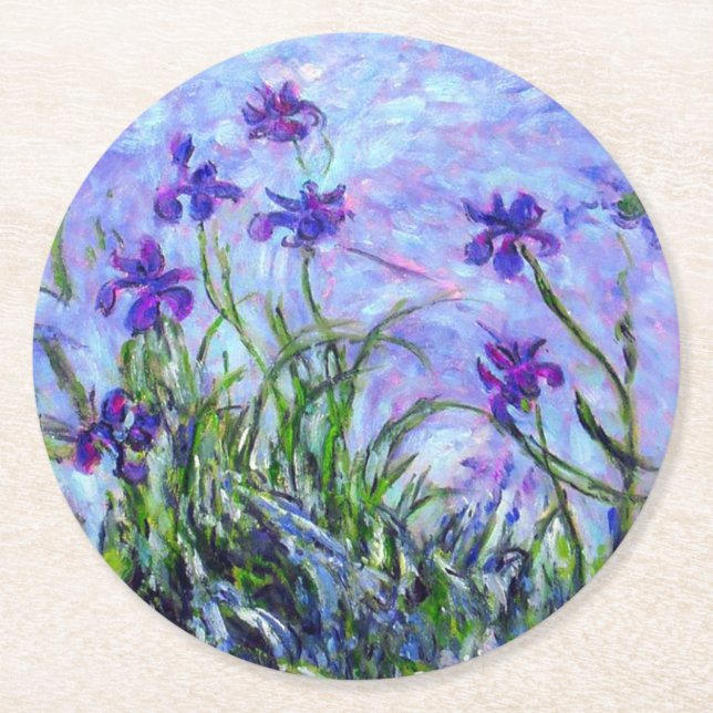 Posavasos Redondo De Papel Monet Lilac Irises (Anverso)