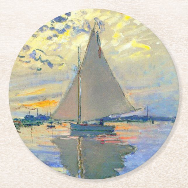 Posavasos Redondo De Papel Monet Sailboat en Le Petit-Gennevilliers (Anverso)