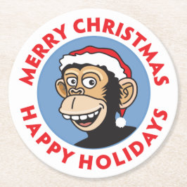Posavasos Redondo De Papel Mono de las Felices Navidad