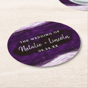 Posavasos Redondo De Papel Monograma Amethyst Purple & Silver Geode Slice