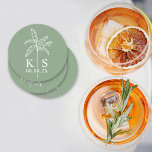 Posavasos Redondo De Papel Monograma de árbol de palmas personalizado Guardar<br><div class="desc">Monograma de árbol de palmas personalizado Guardar la escayola de papel redonda del logotipo de fecha</div>