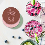 Posavasos Redondo De Papel Monograma de árbol de palmas personalizado Guardar<br><div class="desc">Monograma de árbol de palmas personalizado Guardar la escayola de papel redonda del logotipo de fecha</div>