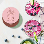 Posavasos Redondo De Papel Monograma de árbol de palmas personalizado Guardar<br><div class="desc">Monograma de árbol de palmas personalizado Guardar la escayola de papel redonda del logotipo de fecha</div>