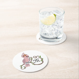 Posavasos Redondo De Papel Monograma de Cockatoo rosa caprichoso