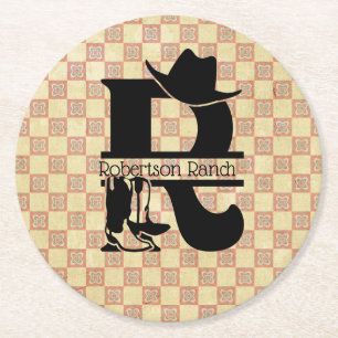 Posavasos Redondo De Papel Monograma de cowboy 'R' dividido