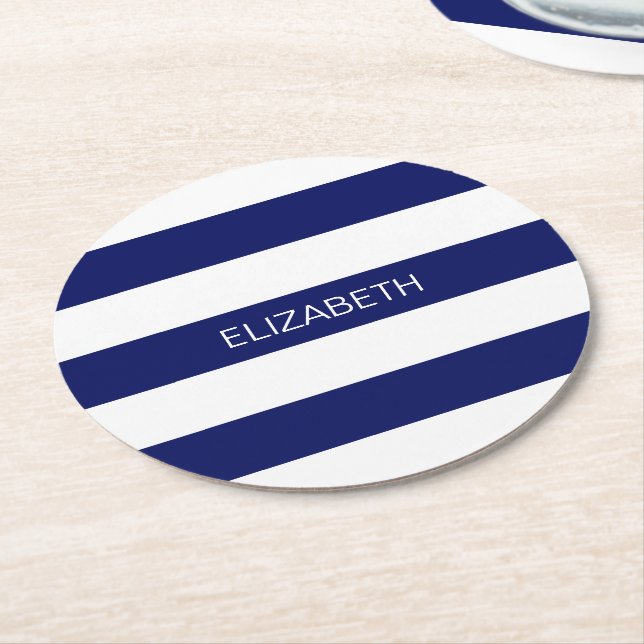 Posavasos Redondo De Papel Monograma de la franja de perrito horizontal Wt #2 (En perspectiva)