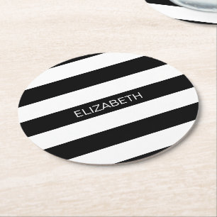 Posavasos Redondo De Papel Monograma de la franja pregráfica horizontal Wt de