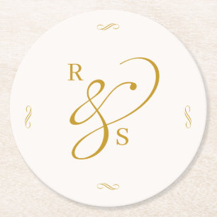 Posavasos Redondo De Papel Monograma de Pareja Minimalista