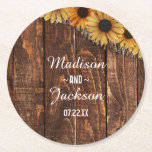 Posavasos Redondo De Papel Monograma del Boda del girasol de la madera y la m<br><div class="desc">Rústica Madera y Burlap Sunflower Country Farmhouse Moda Boda Monogramas Con el moderno guión de guión! ~ Revisa mi tienda para ver toda la suite boda para este diseño!</div>