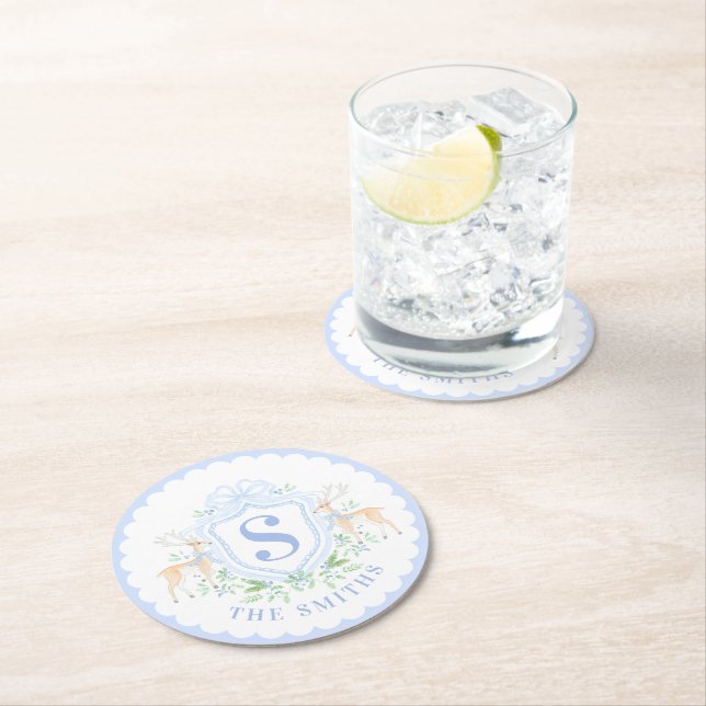 Posavasos Redondo De Papel Monograma del Escudo de ciervos de Navidades nimil (In situ)