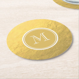 Posavasos Redondo De Papel Monograma del fondo del Relieve metalizado dorado