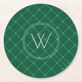 Posavasos Redondo De Papel Monograma del personalizado de xmas verde oscuro