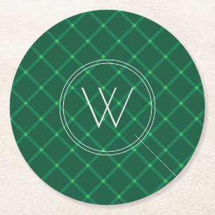 Posavasos Redondo De Papel Monograma del personalizado de xmas verde oscuro