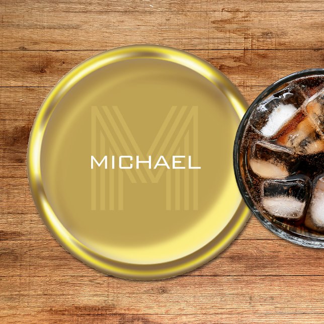 Posavasos Redondo De Papel Monograma inicial (Gold Coin Name Monogram Initial Round Paper Coaster
)