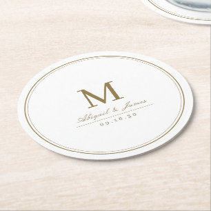 Posavasos Redondo De Papel Monograma minimalista elegante y elegante de oro
