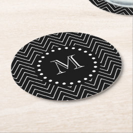Posavasos Redondo De Papel Monograma negro negro del modelo el | de Chevron