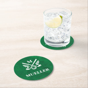 Posavasos Redondo De Papel Monograma Personalizada de Golf