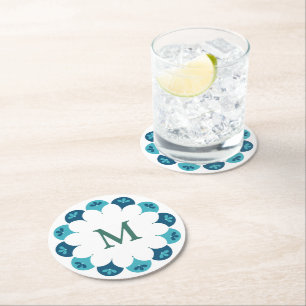 Posavasos Redondo De Papel Monograma Personalizado floral de vieira