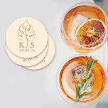 Posavasos Redondo De Papel Monograma personalizado Monstera Guardar el logoti<br><div class="desc">Monograma personalizado Monstera Guardar el logotipo de fecha Papel redondo</div>