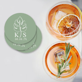 Posavasos Redondo De Papel Monograma personalizado Monstera Guardar el logoti