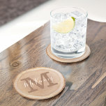 Posavasos Redondo De Papel Monograma Rústico Personalizado de Madera<br><div class="desc">Nombre y monograma personalizados,  falsa montaña de trozo de madera natural. Esta rústica casa de campo alberga una montaña de montaña con un fondo de rodaja de madera. Personalizar con su apellido y monograma.</div>