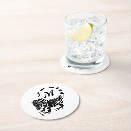 Posavasos Redondo De Papel Monograma tribal de iguana