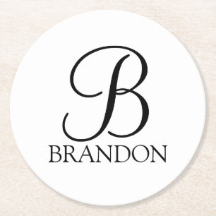 Posavasos Redondo De Papel Monograma y nombre de guión personalizado clásic