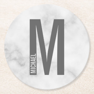 Posavasos Redondo De Papel Monograma y nombre negrita personalizado moderno