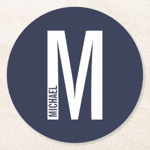Posavasos Redondo De Papel Monograma y nombre negrita personalizado moderno