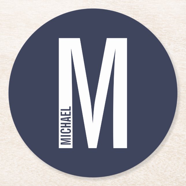 Posavasos Redondo De Papel Monograma y nombre negrita personalizado moderno (Anverso)