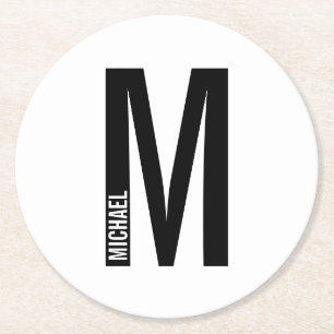 Posavasos Redondo De Papel Monograma y nombre negrita personalizado moderno