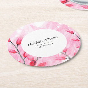 Posavasos Redondo De Papel Monogramación de color de agua de fusión rosa
