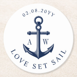 Posavasos Redondo De Papel Monogramas del ancla de temas náuticos