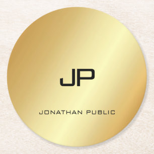 Posavasos Redondo De Papel Monogramed Elegant Faux Gold Modern Template