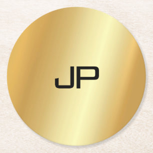 Posavasos Redondo De Papel Monogramed Elegant Modern Gold Look Template