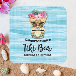 Posavasos Redondo De Papel Monogramed Luau Tiki Bar Fiesta