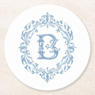 Posavasos Redondo De Papel Monogramo B azul francés